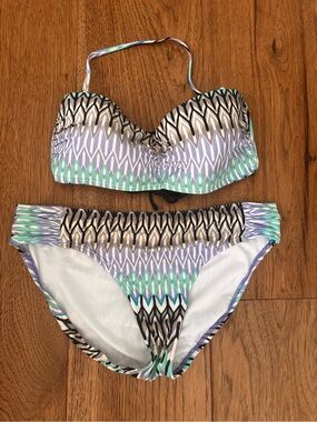 Kenneth Cole New York Mint, Lavender & Black Bandeau Bikini